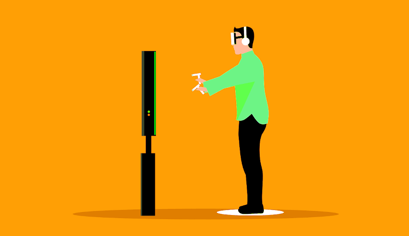 Ilustración de una persona con gafas de realidad virtual frente a una TV