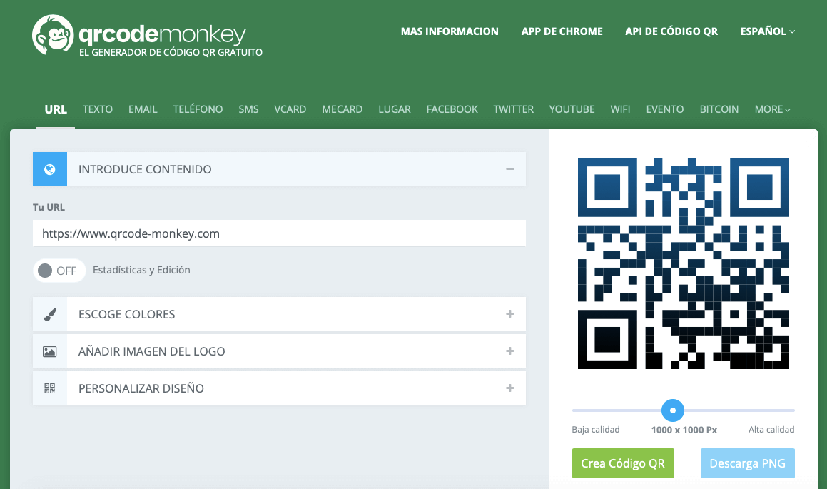 Pantallazo de QR Code Monkey