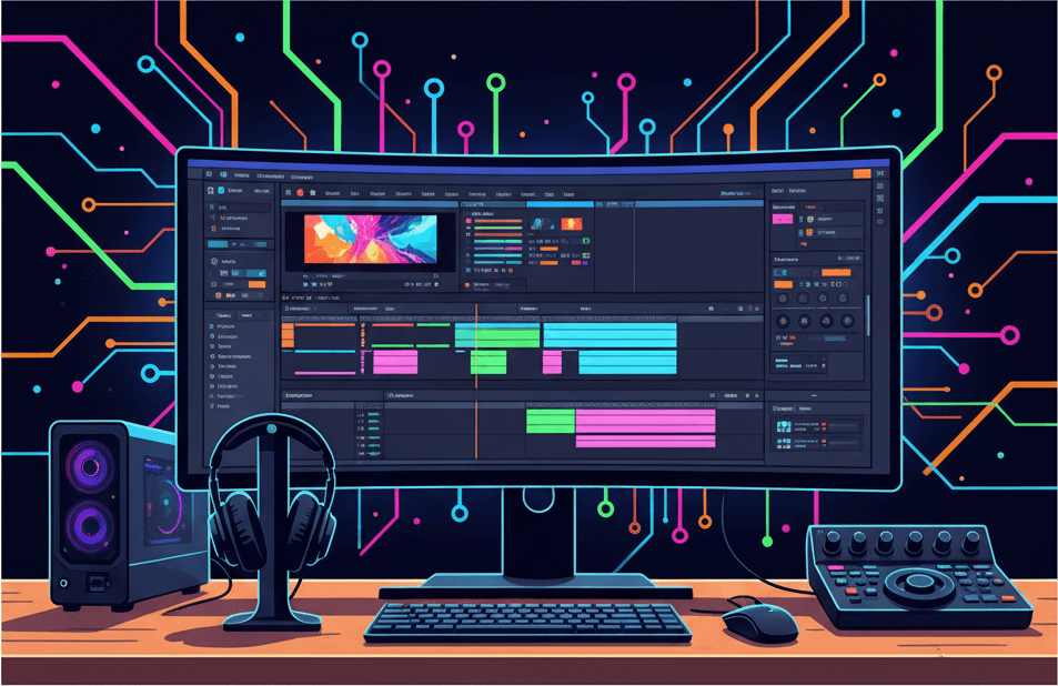 Ilustración de un ordenador potente para editar vídeos