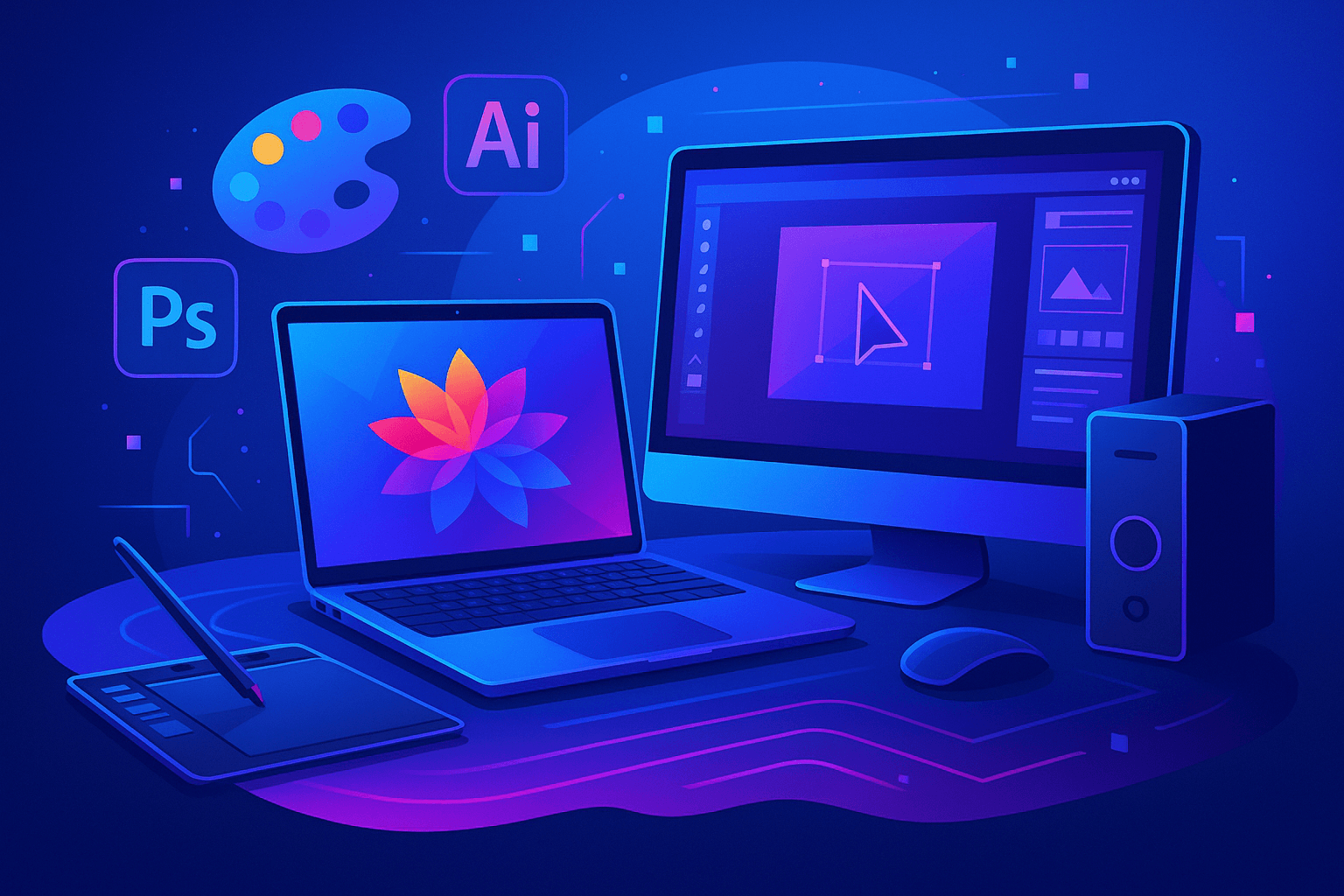 Ilustración de mejores ordenadores para diseño gráfico