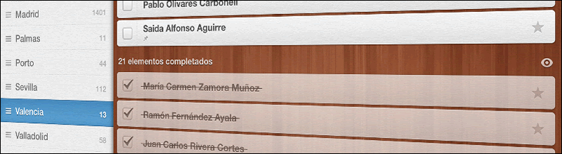 Pantallazo de una lista de asistentes en Wunderlist