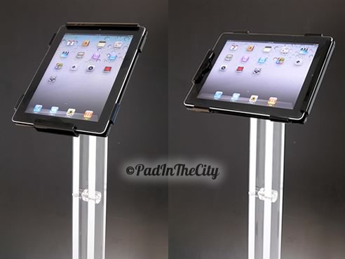 Adjustable floor stand for iPad on plexiglass